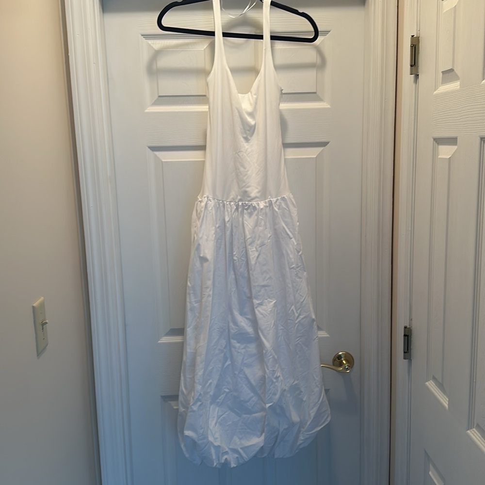 ZARA NWT WOMAN MIXED BALLOON MIDI DRESS WHITE XS - Picture 4 of 6